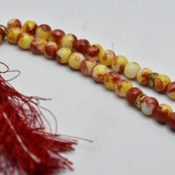 Red & Yellow Marble Tasbih – 33 Prayer Beads (10mm Round)