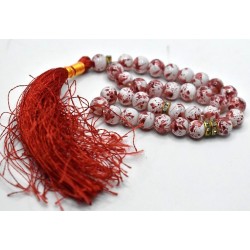 White & Red Marble Tasbih – 33 Beads (10mm) Islamic Prayer Beads