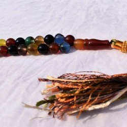 Multi-Color Aqeeq (Carnelian) Tasbih – 100 Beads, 8mm Islamic Prayer Beads