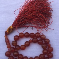 Red Carnelian (Aqeeq) Round Tasbih – 33 Prayer Beads (10mm)
