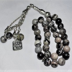 Real Grey Marble Tasbih – 33 Islamic Prayer Beads (10mm)