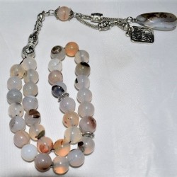 White Marble Tasbih – 33 Beads (10mm) with Silver Imam & Subhan Allah Inscription