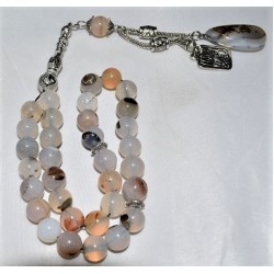 White Marble Tasbih – 33 Beads (10mm) with Silver Imam & Subhan Allah Inscription