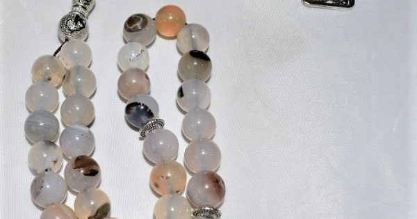 White Marble Tasbih 33 Beads with Silver Imam | Subhan Allah Engraved