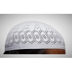 Prayer Cotton Knit Cap – White Stripe | سفید دھاری دار کاٹن نٹ نماز کی ٹوپی