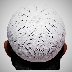 Prayer Cotton Knit Cap – White Stripe | سفید دھاری دار کاٹن نٹ نماز کی ٹوپی