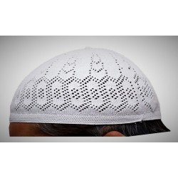 Prayer Cotton Knit Cap – White Stripe | سفید دھاری دار کاٹن نٹ نماز کی ٹوپی