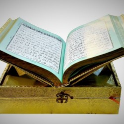 Quran Sharif – Golden Arabic Edition with Box & Wooden Rahle Stand