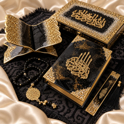 Black & Gold Islamic Gift Set with Decorative Quran Accessories