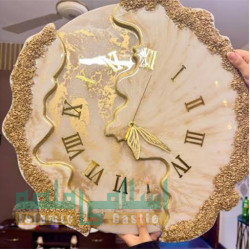 Luxury Beige & Gold Resin Art Wall Clock – Marble Effect with Roman Numerals