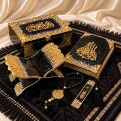 Black & Gold Islamic Gift Set with Decorative Quran Accessories