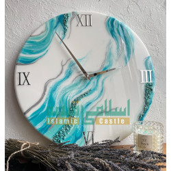 Luxury Turquoise & White Marble Resin Wall Clock with Silver Roman Numerals