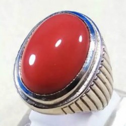 Natural Red Coral Marjan Oval Ring in Pure Silver – Quranic Stone of Energy & Protection