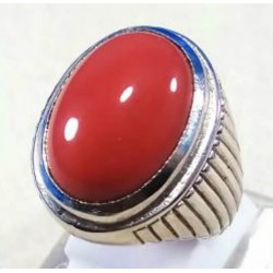 Natural Red Coral Marjan Oval Ring in Pure Silver – Quranic Stone of Energy & Protection