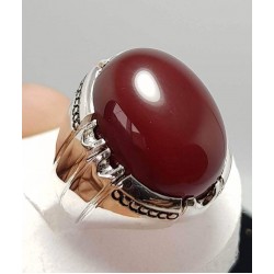 Men's Dark Brown Yemeni Aqeeq Ring – Sunnah Stone of Protection, Rizq & Spiritual Power