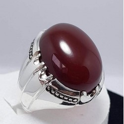 Men's Dark Brown Yemeni Aqeeq Ring – Sunnah Stone of Protection, Rizq & Spiritual Power