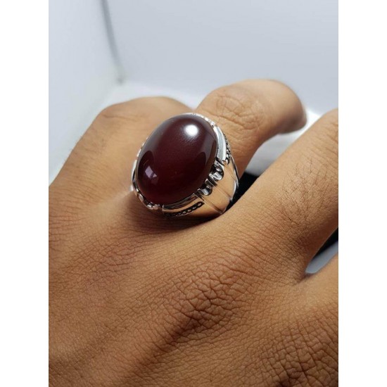 Men Dark Brown Yemeni Aqeeq Ring 