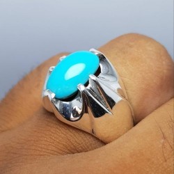 Turquoise (Feroza) Paw-Shaped Pure Silver Ring – Islamic Protection & Rizq Stone