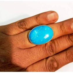 Antique Pure Silver Ring with Large Natural Turquoise (Feroza) Stone – Islamic Design