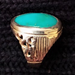 Antique Oval-Shaped Natural Turquoise (Feroza) Silver Ring – Islamic Design