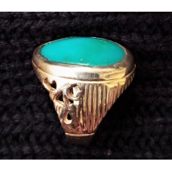 Antique Oval-Shaped Natural Turquoise (Feroza) Silver Ring – Islamic Design