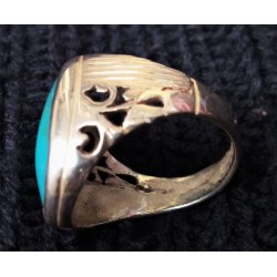 Antique Oval-Shaped Natural Turquoise (Feroza) Silver Ring – Islamic Design