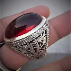 Natural Ruby (Yaqoot) Ring in Pure Silver – Gemstone of Leadership & Spiritual Power for Men