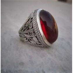 Natural Ruby (Yaqoot) Ring in Pure Silver – Gemstone of Leadership & Spiritual Power for Men