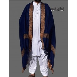 Men’s Wool Shawl – Woven Blue Winter Shawl for Gents