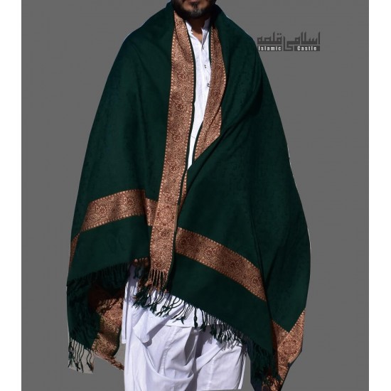 MEN SHAWL DARK GREEN WOOL WOVEN