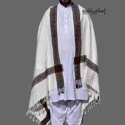 Men’s White Wool Shawl – Woven Soft Winter Shawl for Gents
