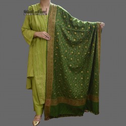 Acro Green Women’s Shawl with Golden Embroidered Corner Patches