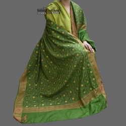 Acro Green Women’s Shawl with Golden Embroidered Corner Patches