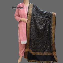 Women's Black & Golden Shawl with Self Embroidery – Woolen Winter Wrap