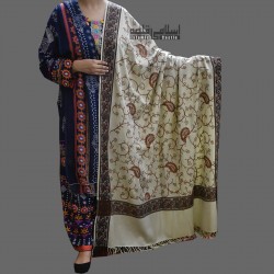 Women's Skin Color Woolen Shawl with Floral Embroidery and Four-Corner Detailing