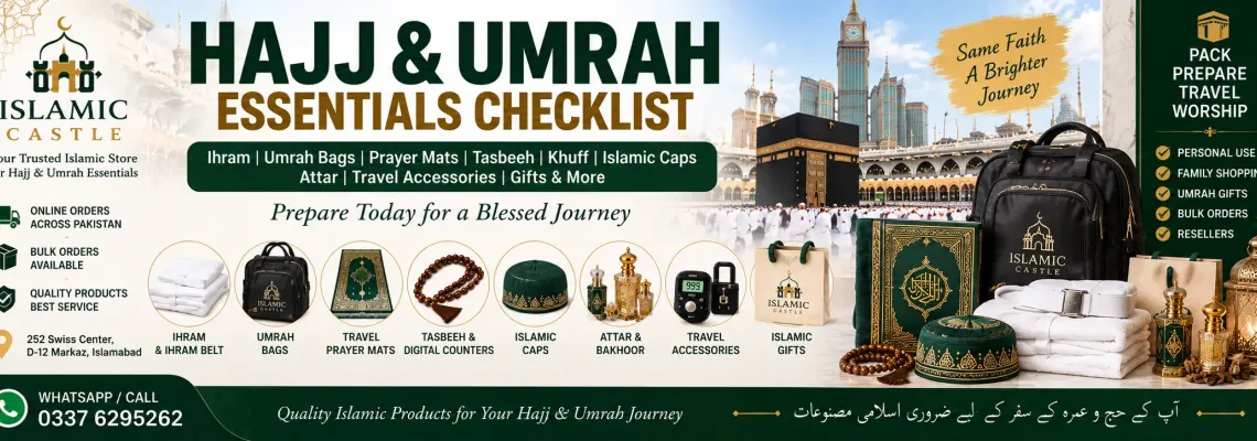 Hajj & Umrah Essentials Checklist Before Travel – Ihram, Bags, Khuff, Prayer Mats & Travel Accessories