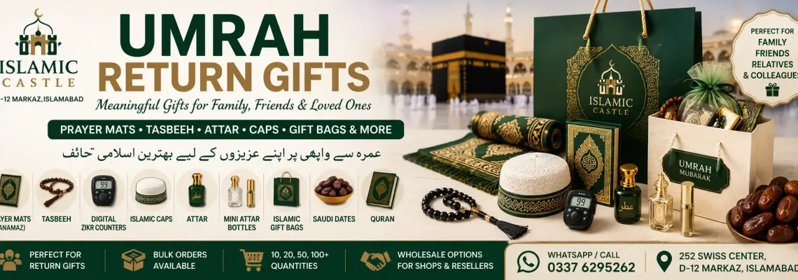 Umrah Return Gifts in Pakistan – Prayer Mats, Tasbeeh, Attar, Caps & Gift Bags