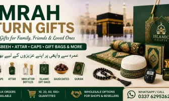 Umrah Return Gifts in Pakistan – Prayer Mats, Tasbeeh, Attar, Caps & Gift Bags