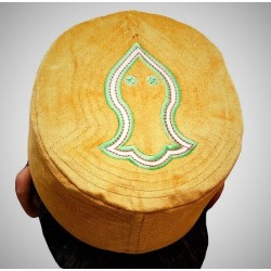 Kufi Nalain Cap – Yellow Sufi Muslim Hat | پیلی نعلین شریف کُفی ٹوپی